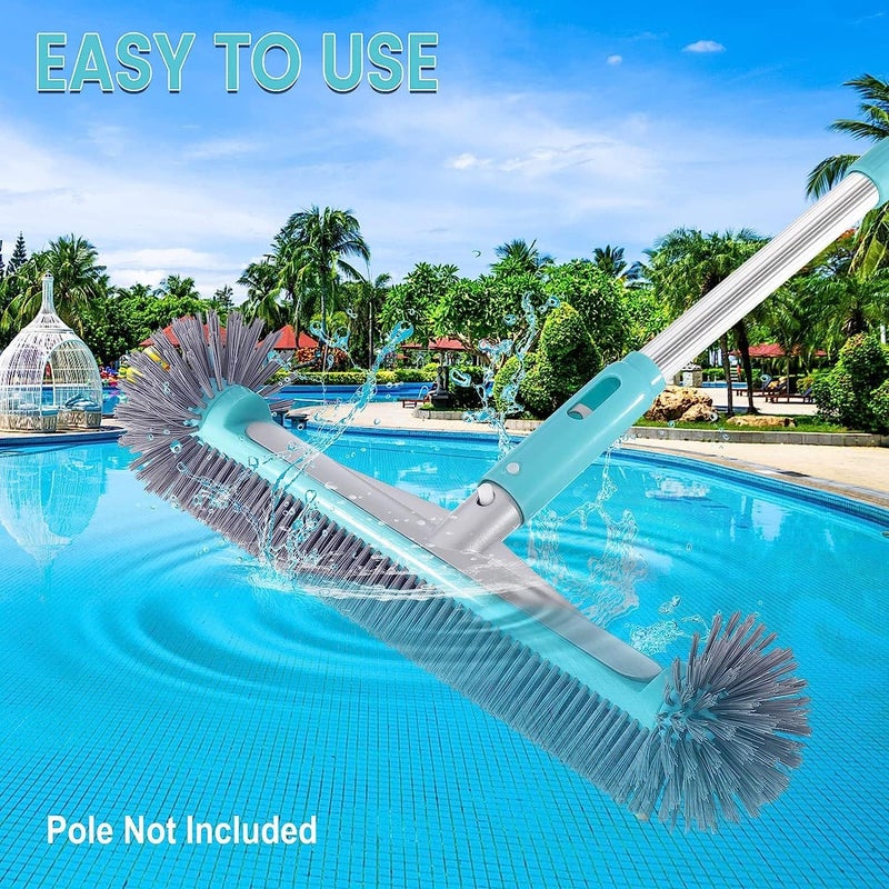 Unipool Swimming Pool Brush Head with Round Ends，17.5" Heavy Duty Aluminum Back Head for Cleans Walls, Tiles & Floors, 7 Rows Premium Nylon Bristles with EZ Clips (Blue Grey) - Image 5